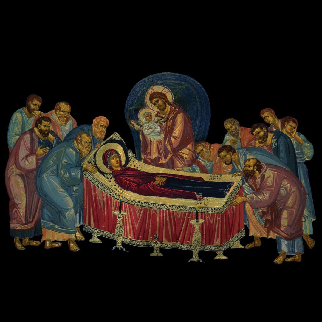 Везена икона на Успение на Пресвета Богородица според фреската на Михаил и Евтихиј, во манастирот Перивлепта, Охрид на сестринството на манастирот во Матка