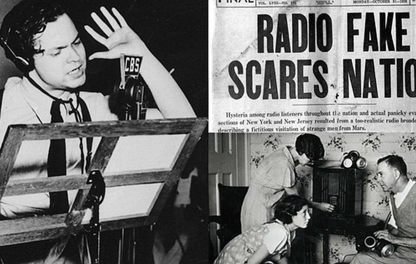 Орсон Велс, режисер и актер на радио драмата „Војна на световите“ за време на снимањето